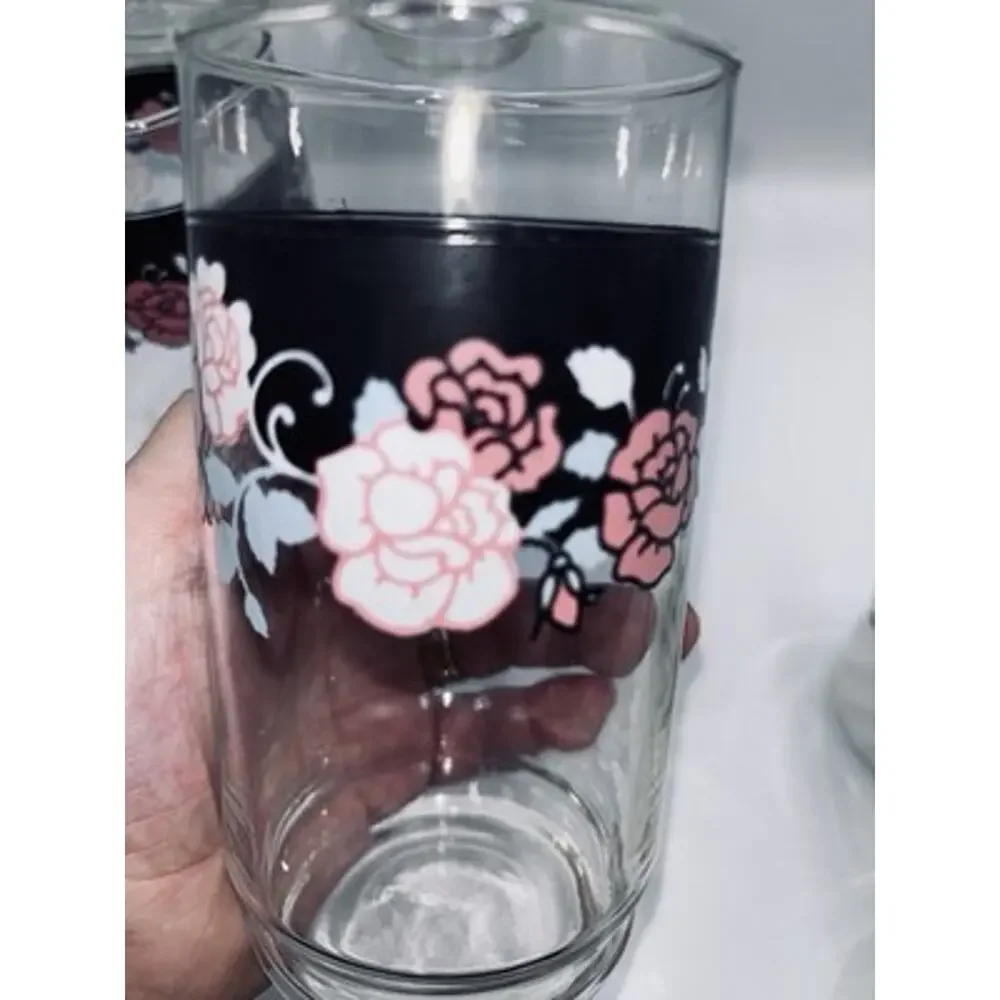 Set of 4 Vintage Corelle (Libby) SILK & ROSES Tumbler Drinking Glasses 5 7/8